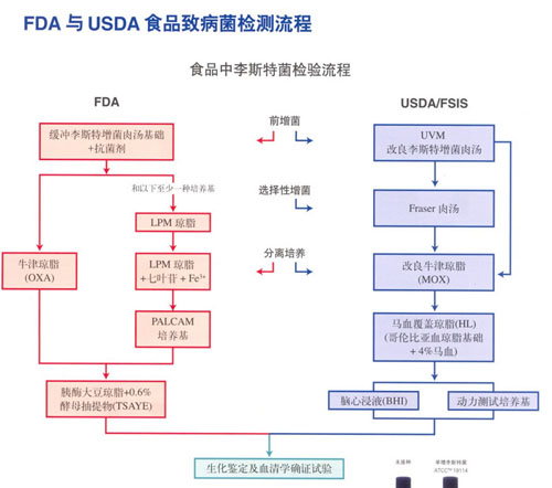 FDA与USDA食品致病菌检测流程中食品中李斯特菌检测流程